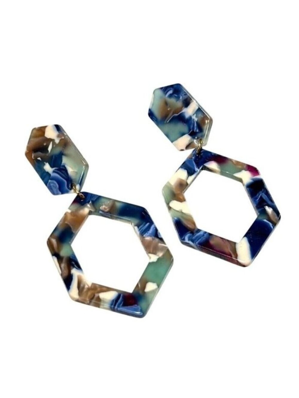 Hexagon Acrylic Statement Earrings Boho Style 3 Inch Length